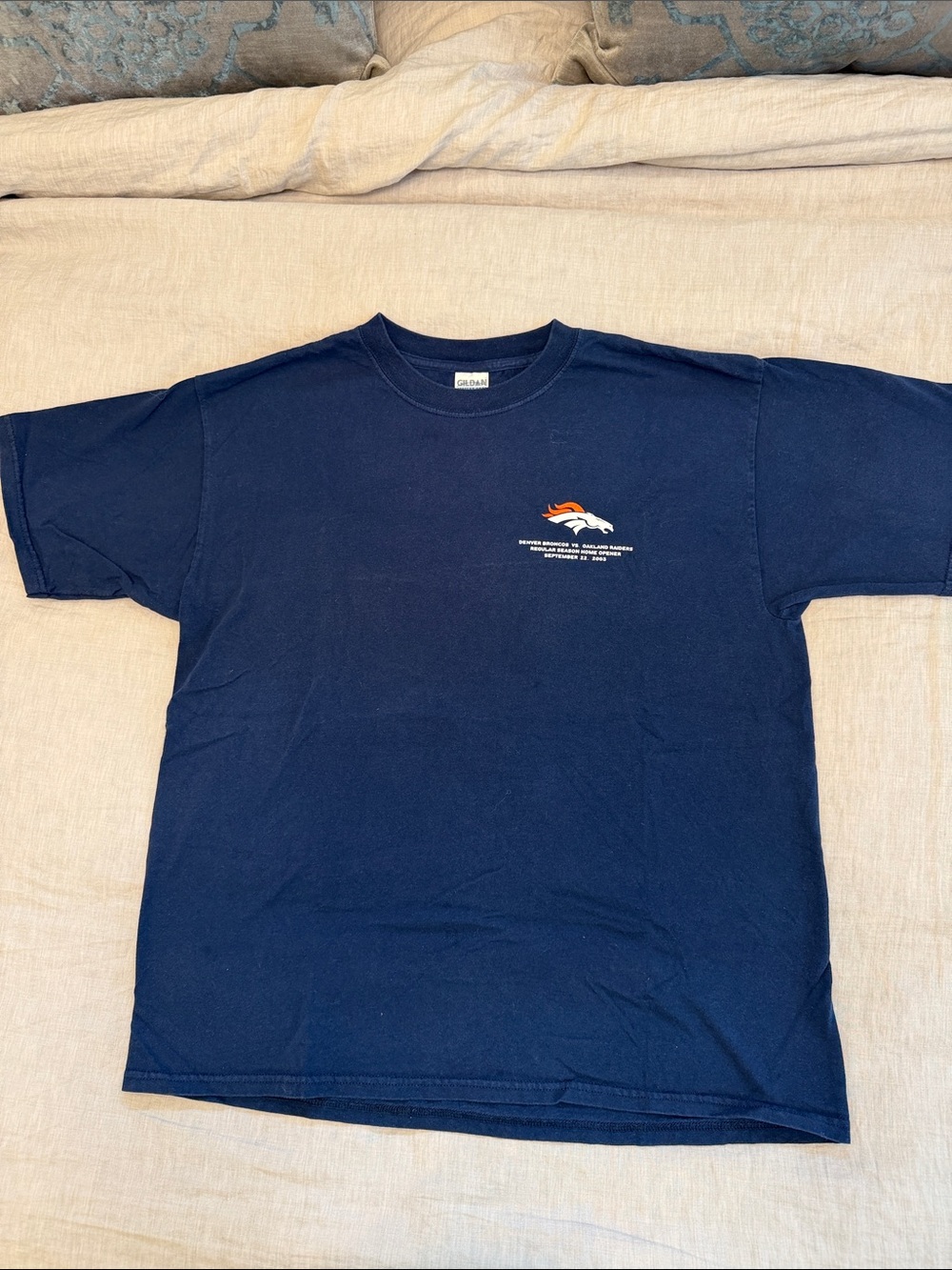 Vintage Denver Broncos Gildan Navy Blue Short Sleeve Tee with Small Front Logo